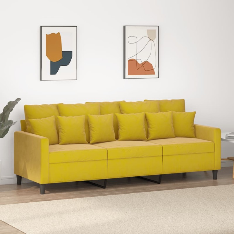 vidaXL Sofá de 3 plazas terciopelo amarillo 180 cm vidaXL Sofá de 3 plazas terciopelo amarillo 180 cm