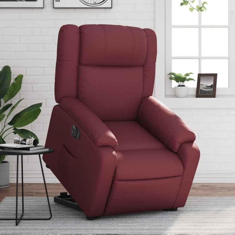 vidaXL Sillón elevable eléctrico cuero artificial rojo tinto vidaXL Sillón elevable eléctrico cuero artificial rojo tinto