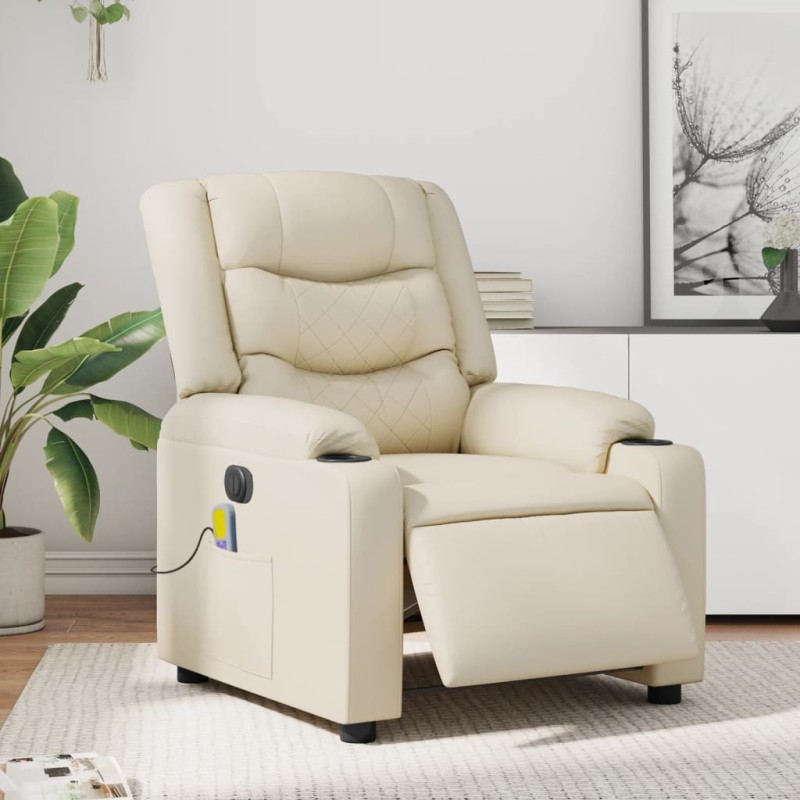 vidaXL Sillón de masaje reclinable eléctrico cuero sintético crema vidaXL Sillón de masaje reclinable eléctrico cuero sintético crema