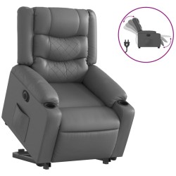 vidaXL Sillón reclinable elevable eléctrico de cuero sintético gris