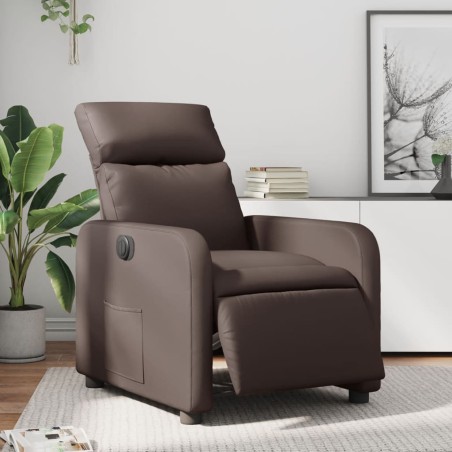 vidaXL Sillón reclinable eléctrico de cuero sintético marrón