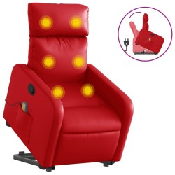vidaXL Sillón reclinable de masaje de pie cuero artificial rojo