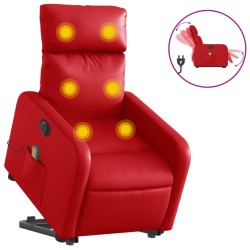 vidaXL Sillón de majaje elevable eléctrico cuero artificial rojo