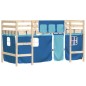 vidaXL Cama alta para niños con cortinas madera pino azul 90x190 cm vidaXL Cama alta para niños con cortinas madera pino azul 90x190 cm
