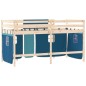 vidaXL Cama alta para niños con cortinas madera pino azul 90x190 cm vidaXL Cama alta para niños con cortinas madera pino azul 90x190 cm
