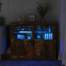 vidaXL Mesita de noche luces LED 2 uds madera ingeniería roble ahumado