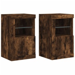 vidaXL Mesita de noche luces LED 2 uds madera ingeniería roble ahumado