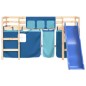 vidaXL Cama alta para niños con cortinas madera pino azul 90x190 cm vidaXL Cama alta para niños con cortinas madera pino azul 90x190 cm