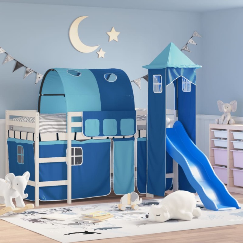 vidaXL Cama alta para niños con torre madera pino azul 80x200 cm vidaXL Cama alta para niños con torre madera pino azul 80x200 cm