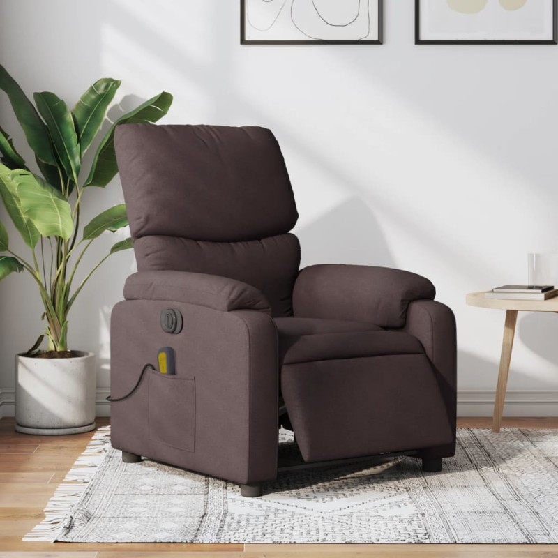vidaXL Sillón reclinable de masaje eléctrico tela marrón oscuro