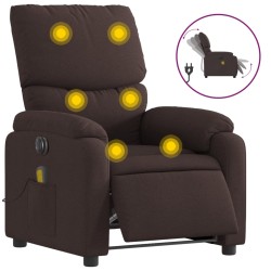 vidaXL Sillón reclinable de masaje eléctrico tela marrón oscuro