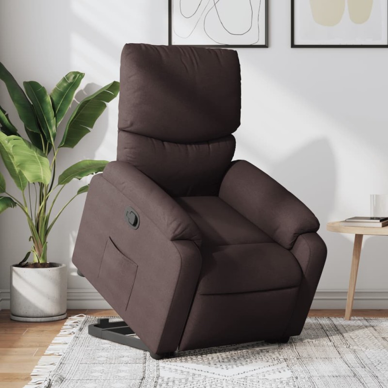 vidaXL Sillón reclinable elevable tela marrón oscuro vidaXL Sillón reclinable elevable tela marrón oscuro