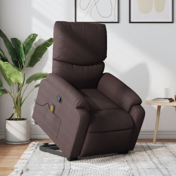 vidaXL Silla de masaje reclinable de pie de tela marrón oscuro