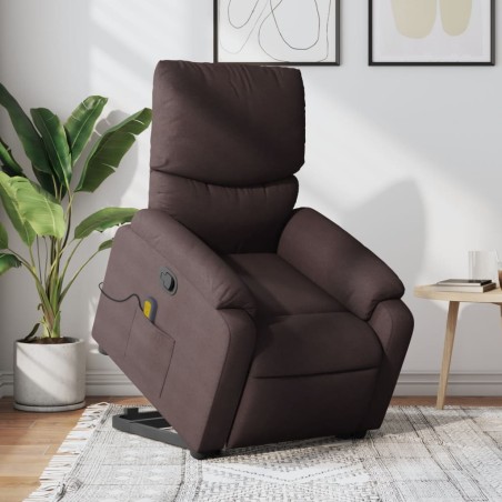 vidaXL Silla de masaje reclinable de pie de tela marrón oscuro