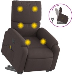vidaXL Silla de masaje reclinable de pie de tela marrón oscuro