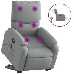 vidaXL Sillón de masaje eléctrico reclinable elevable tela gris claro