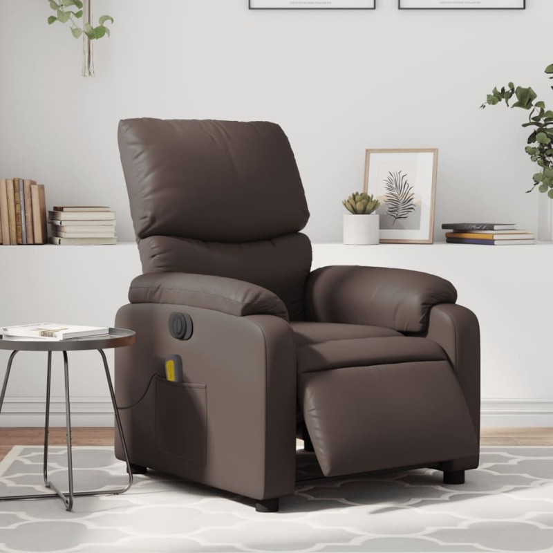 vidaXL Sillón de masaje reclinable eléctrico cuero sintético marrón vidaXL Sillón de masaje reclinable eléctrico cuero sintético marrón
