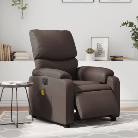 vidaXL Sillón de masaje reclinable eléctrico cuero sintético marrón