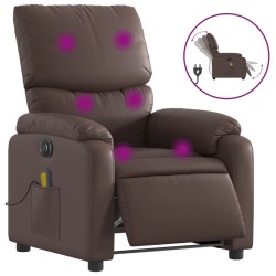 vidaXL Sillón de masaje reclinable eléctrico cuero sintético marrón