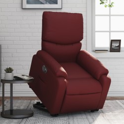 vidaXL Sillón elevable eléctrico cuero artificial rojo tinto