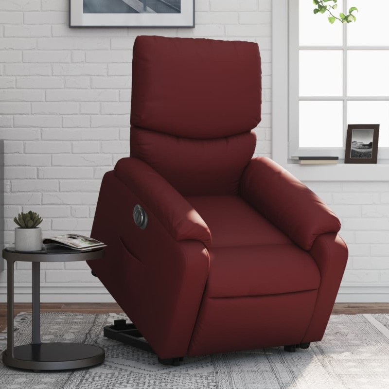 vidaXL Sillón elevable eléctrico cuero artificial rojo tinto vidaXL Sillón elevable eléctrico cuero artificial rojo tinto