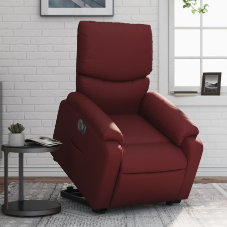 vidaXL Sillón elevable eléctrico cuero artificial rojo tinto