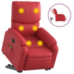 vidaXL Sillón de masaje elevable eléctrico cuero artificial rojo