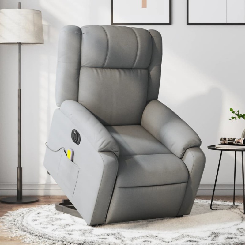 vidaXL Sillón de masaje eléctrico reclinable elevable tela gris claro vidaXL Sillón de masaje eléctrico reclinable elevable tela gris claro