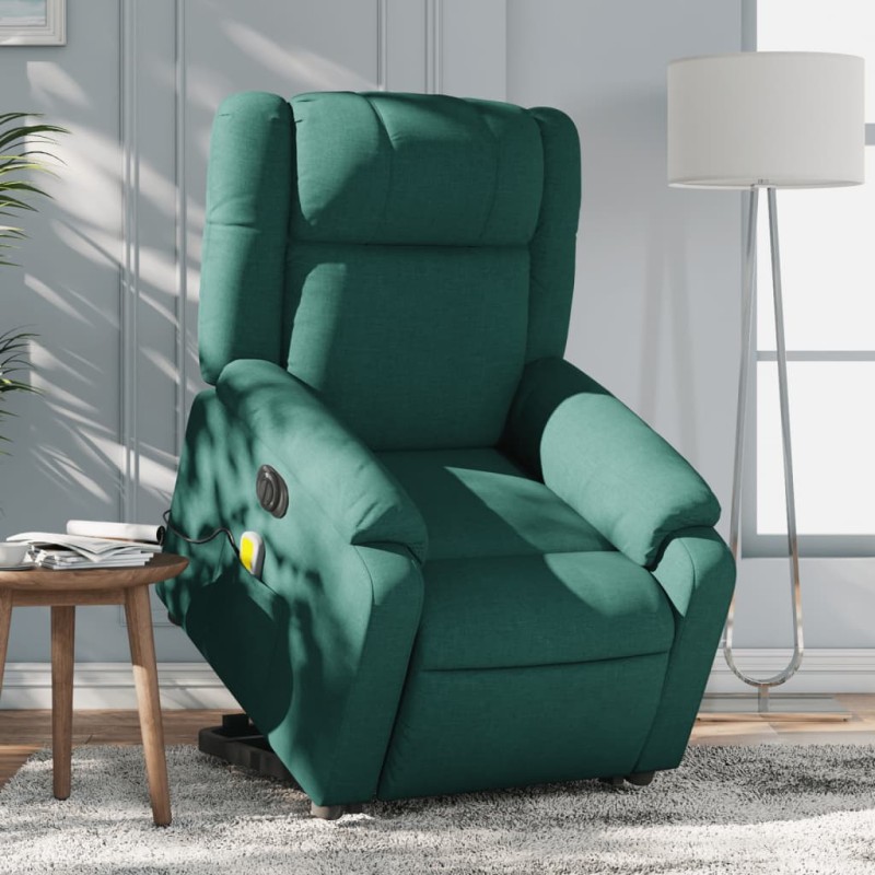 vidaXL Sillón masaje eléctrico reclinable elevable tela verde oscuro vidaXL Sillón masaje eléctrico reclinable elevable tela verde oscuro