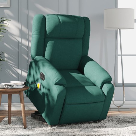 vidaXL Sillón masaje eléctrico reclinable elevable tela verde oscuro
