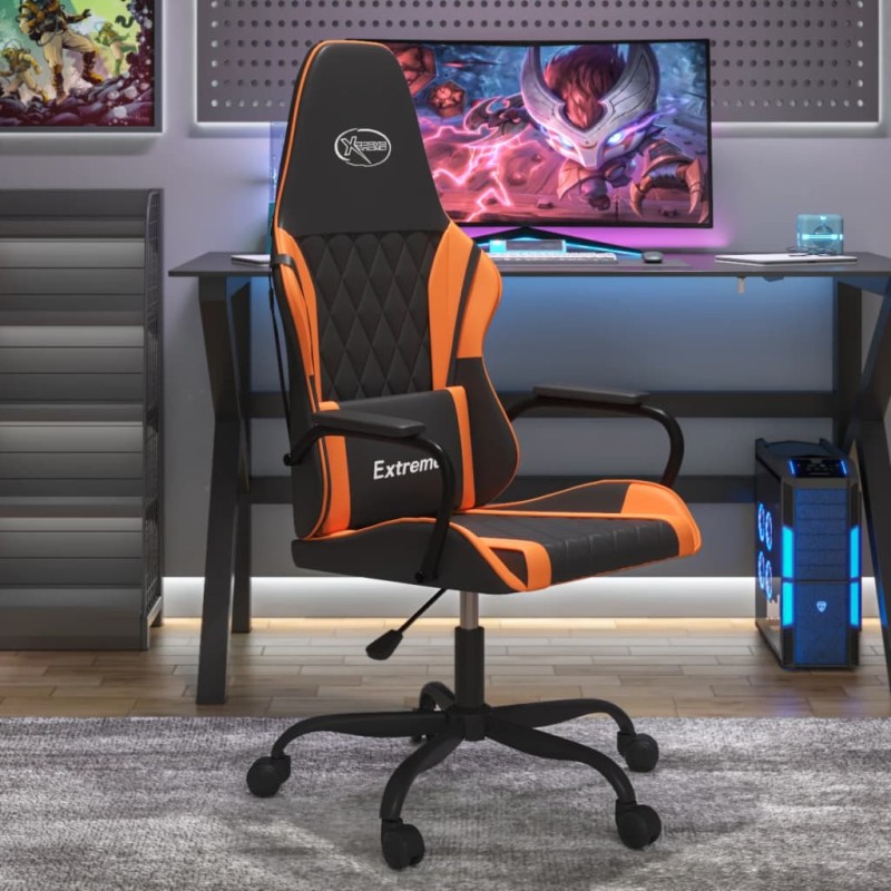 vidaXL Silla gaming de masaje cuero sintético negro y naranja vidaXL Silla gaming de masaje cuero sintético negro y naranja