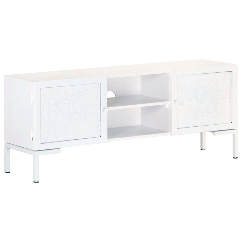 vidaXL Mueble para TV de madera maciza de mango blanco 115x30x46 cm