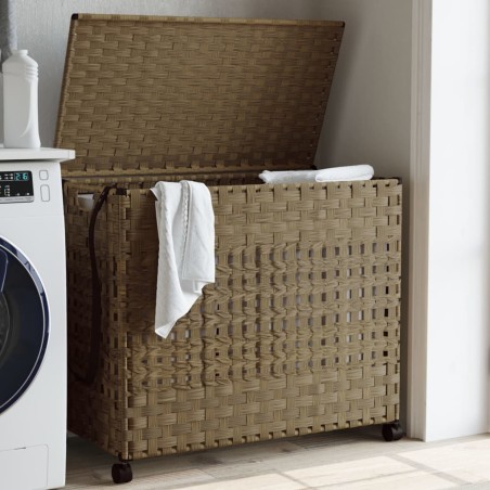 vidaXL Cesto para ropa sucia con ruedas ratán 66x35x60 cm