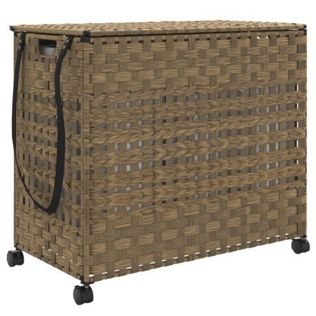 vidaXL Cesto para ropa sucia con ruedas ratán 66x35x60 cm