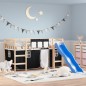 vidaXL Cama alta niños con cortinas madera pino blanco negro 80x200 cm vidaXL Cama alta niños con cortinas madera pino blanco negro 80x200 cm
