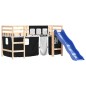 vidaXL Cama alta niños con cortinas madera pino blanco negro 80x200 cm vidaXL Cama alta niños con cortinas madera pino blanco negro 80x200 cm