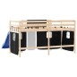 vidaXL Cama alta niños con cortinas madera pino blanco negro 80x200 cm vidaXL Cama alta niños con cortinas madera pino blanco negro 80x200 cm