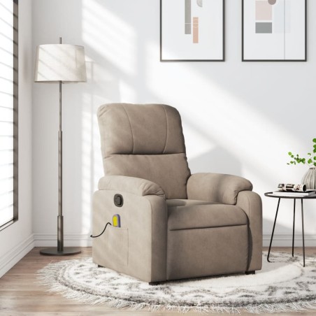 vidaXL Sillón reclinable de masaje tela de microfibra gris taupe