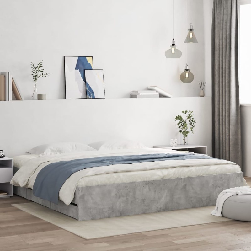 vidaXL Cama con cajones madera ingeniería gris hormigón 180x200 cm vidaXL Cama con cajones madera ingeniería gris hormigón 180x200 cm