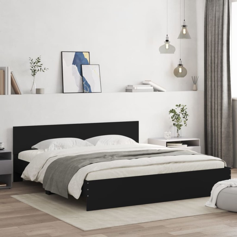 vidaXL Estructura de cama con cabecero negra 200x200 cm vidaXL Estructura de cama con cabecero negra 200x200 cm