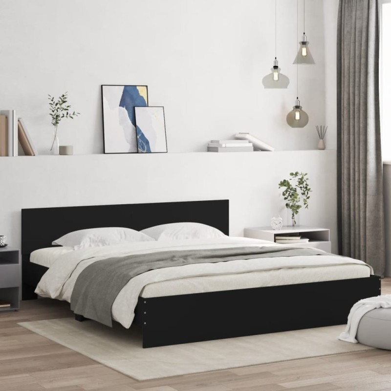vidaXL Estructura de cama con cabecero negra 180x200 cm vidaXL Estructura de cama con cabecero negra 180x200 cm