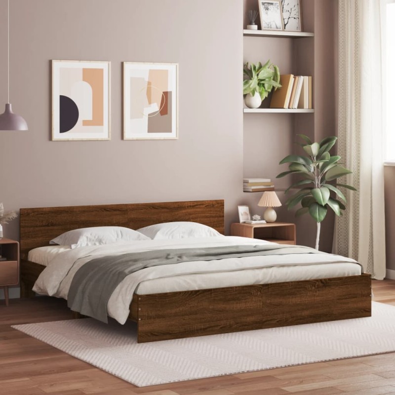 vidaXL Estructura de cama con cabecero marrón roble 200x200 cm vidaXL Estructura de cama con cabecero marrón roble 200x200 cm