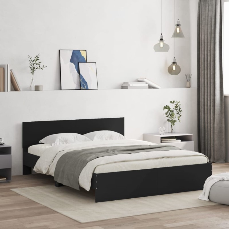 vidaXL Estructura de cama con cabecero negra 150x200 cm vidaXL Estructura de cama con cabecero negra 150x200 cm