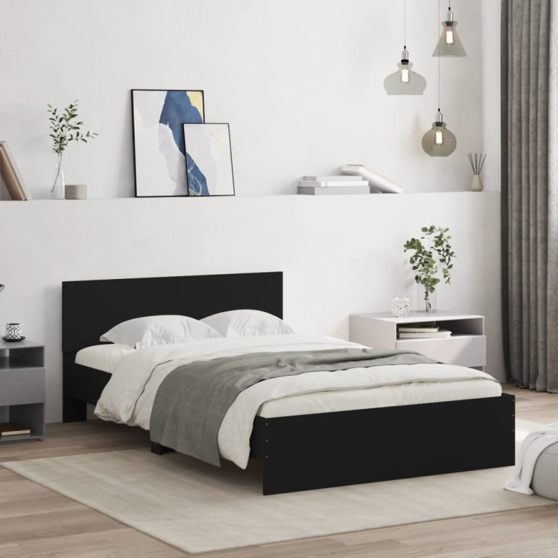 vidaXL Estructura de cama con cabecero negro 135x190 cm vidaXL Estructura de cama con cabecero negro 135x190 cm