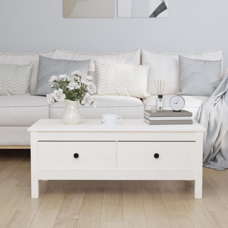 vidaXL Mesa de centro de madera maciza de pino blanco 100x50x40 cm vidaXL Mesa de centro de madera maciza de pino blanco 100x50x40 cm