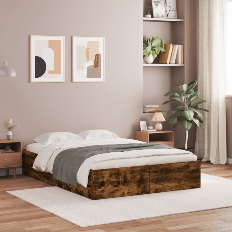 vidaXL Cama con cajones madera de ingeniería roble ahumado 120x190 cm vidaXL Cama con cajones madera de ingeniería roble ahumado 120x190 cm