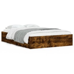 vidaXL Cama con cajones madera de ingeniería roble ahumado 120x190 cm