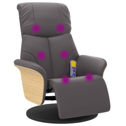 vidaXL Sillón reclinable de masaje con reposapiés cuero sintético gris