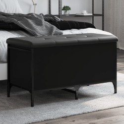 vidaXL Banco con almacenaje madera de ingeniería negro 82x42x45 cm