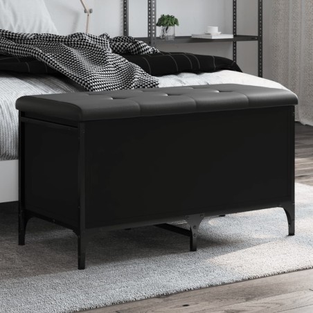 vidaXL Banco con almacenaje madera de ingeniería negro 82x42x45 cm